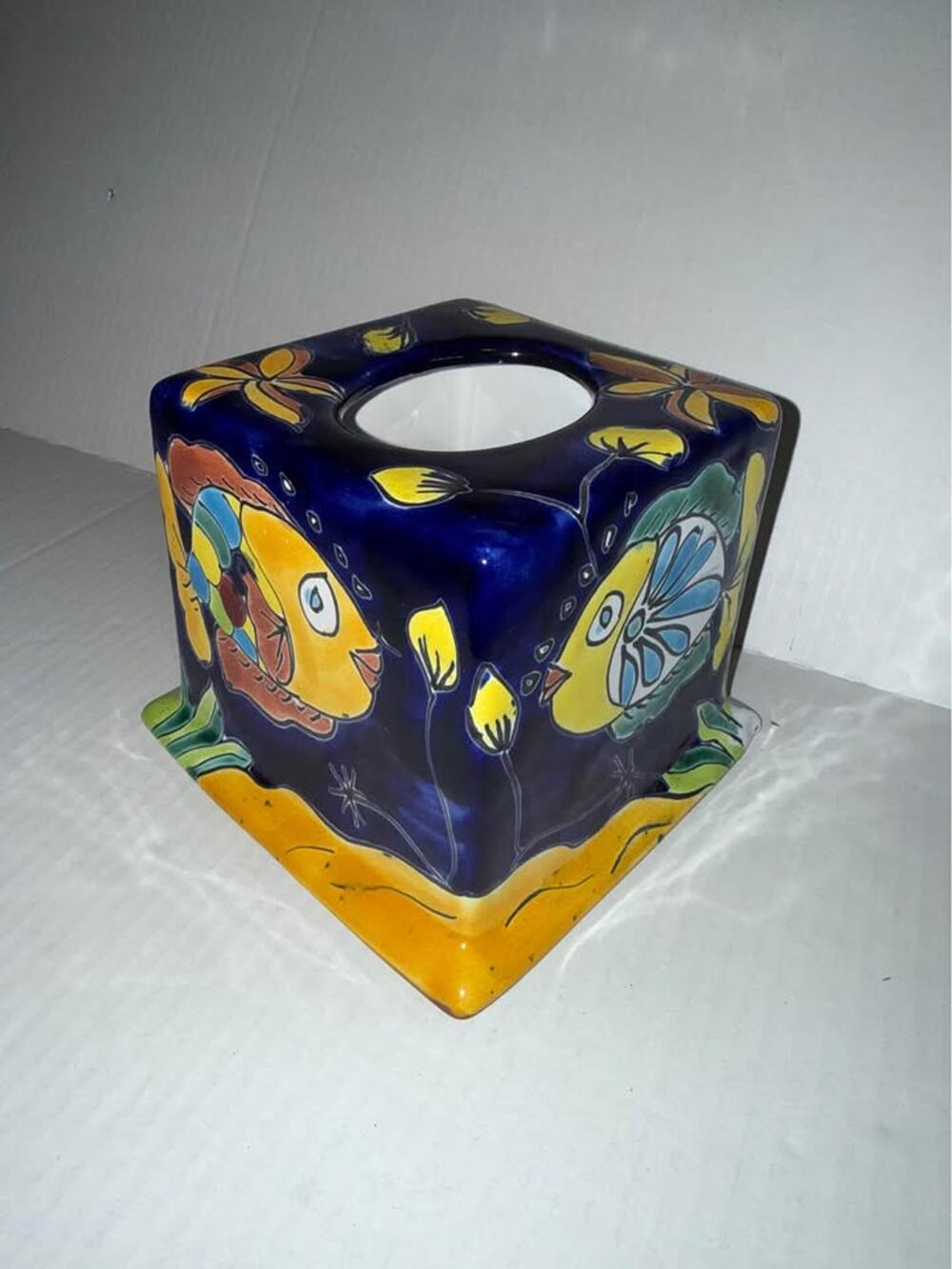 Hand-Painted Ceramic Fish Tissue Box Cover